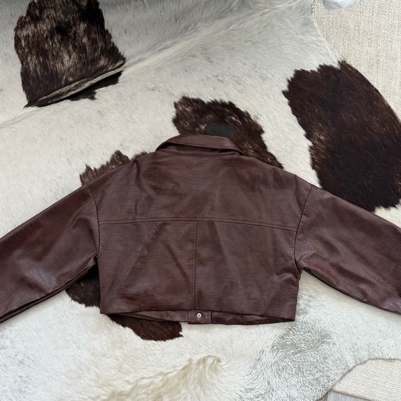 BY.DYLN Brown Leather Cropped Jacket - Picture 4 of 7
